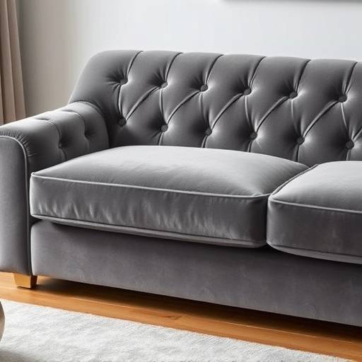 Luxurious grey velvet sofa with plush cushions