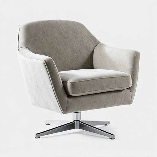 Swivel armchair with a curved back, upholstered in a bright, geometric pattern, and supported by a metal base